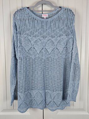 XS/S The Pulse Boutique Baby Blue Open Knit Sweater Boho Pullover Medium Beach